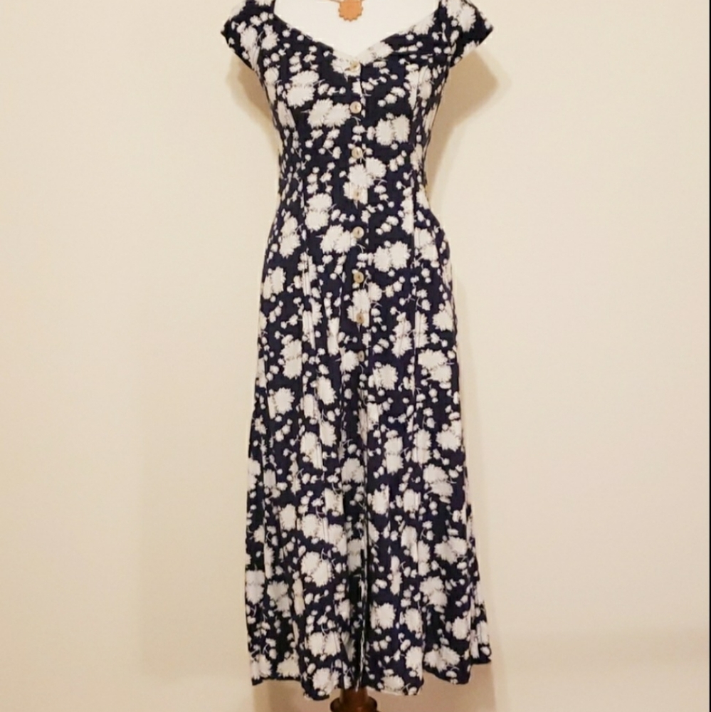 Anthropologie Maeve Midi Navy Floral Dress 2
